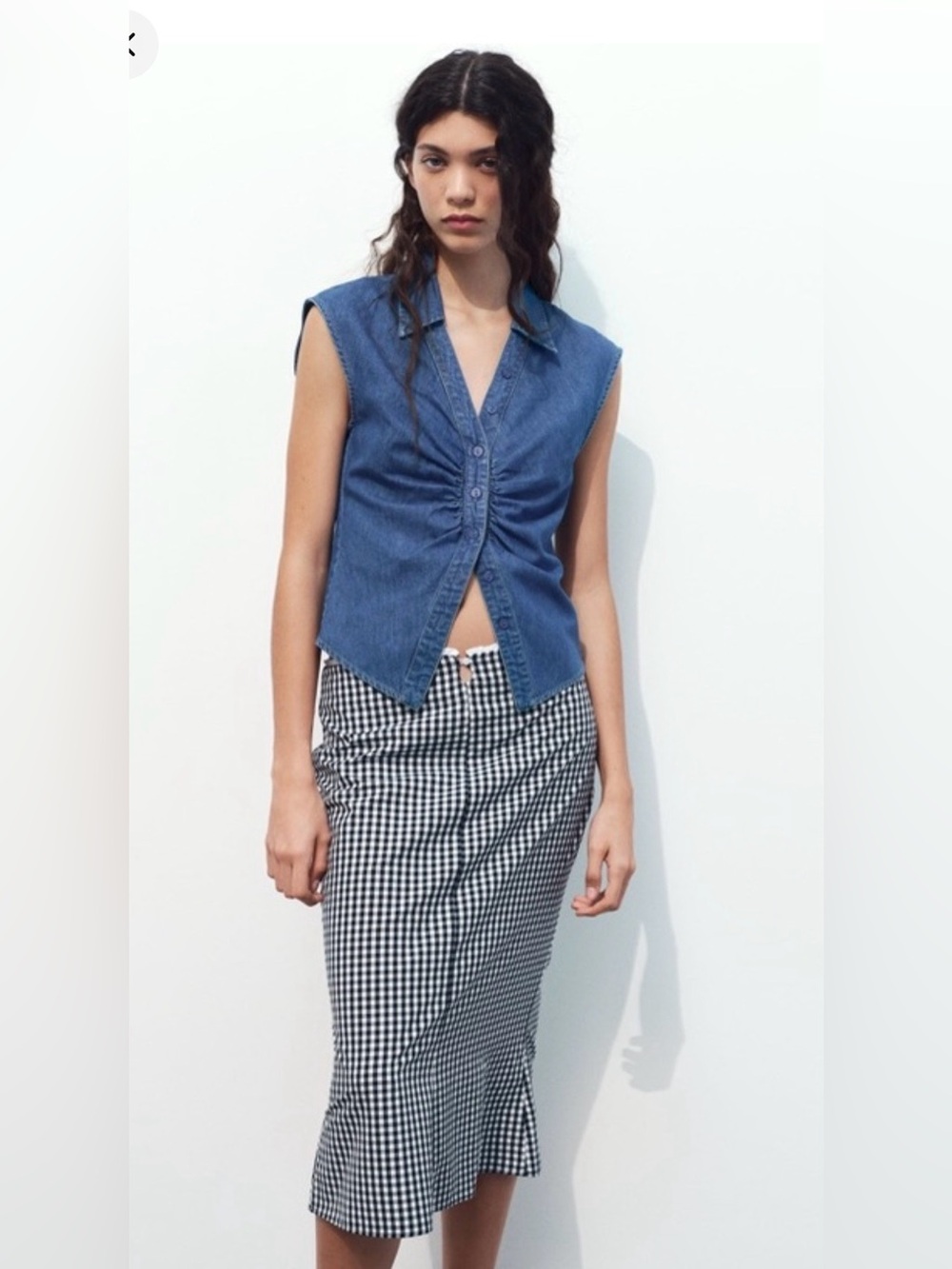 NWT Zara ruched denim top M